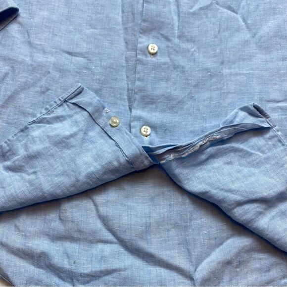 Peter Millar Light Blue 100% Linen Long Sleeve Button Down Shirt Size Medium - Picture 8 of 11